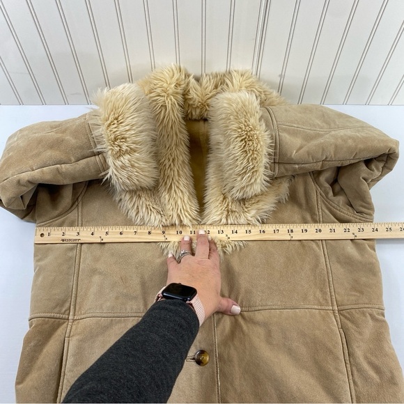Vintage Penny Lane Wilsons Tan‎ Suede Leather Faux Fur Collar Jacket Coat Sz L - Picture 11 of 15
